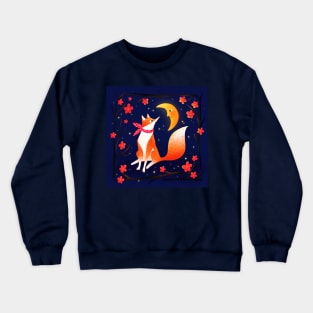 Cute fox, crescent moon and flowers, version 2 Crewneck Sweatshirt